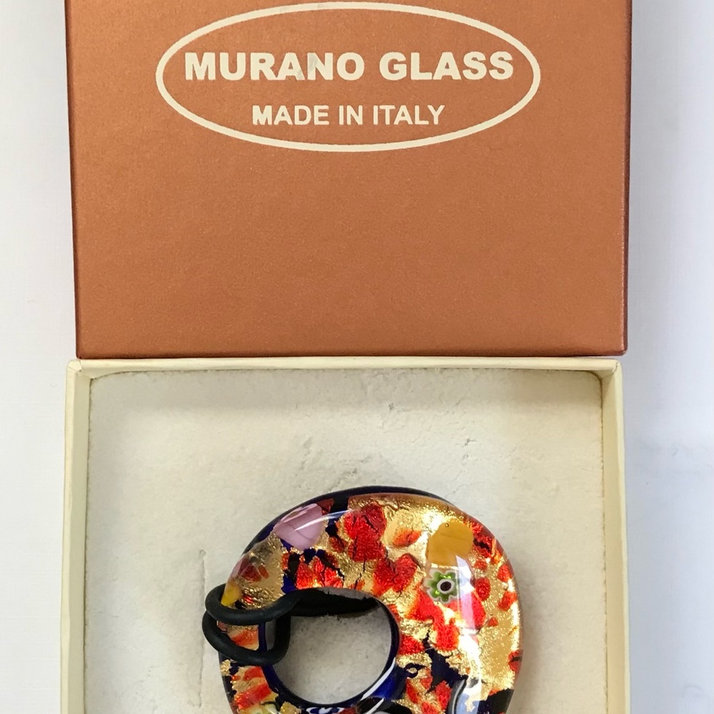 Murano Glass Necklace - Black Gold, & red